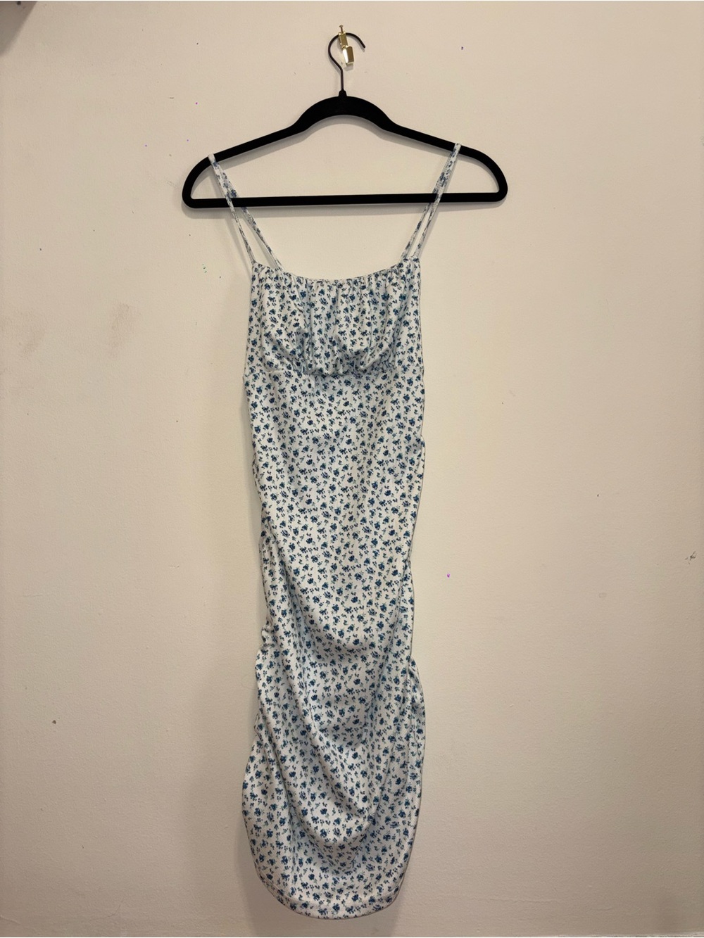 SHEIN White Midi Slip Dress with Blue Floral Print